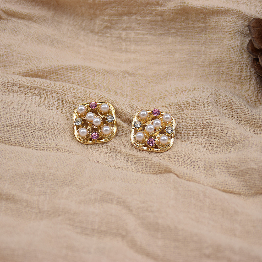 20mm Square Pearl & Crystal Metal Knitwear Buttons 10-Pack