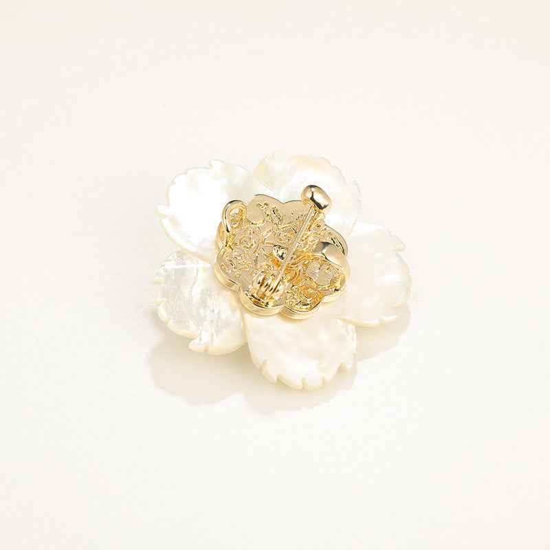 Natural Shell Flower Rhinestone Baroque Pearl Brooch Pin