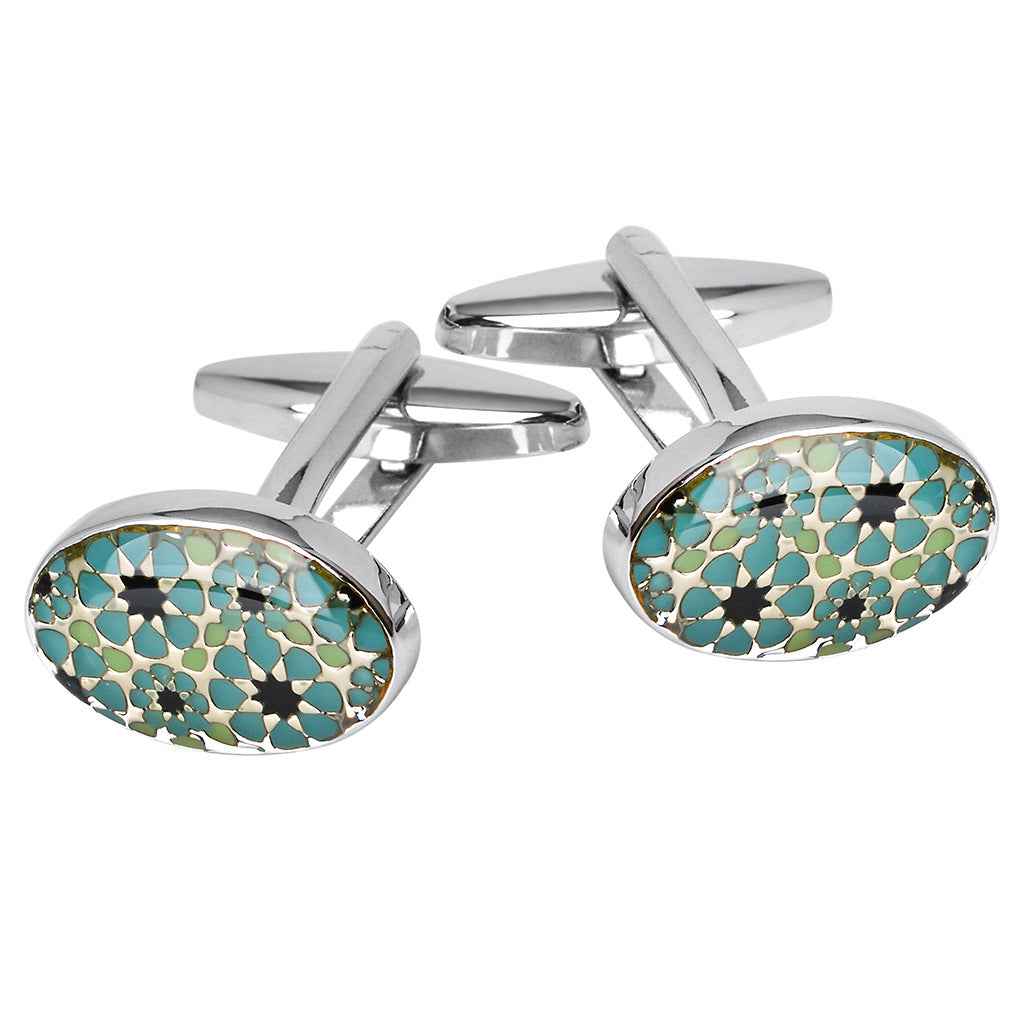 18x12.5mm Oval Blue & Black French Cufflinks