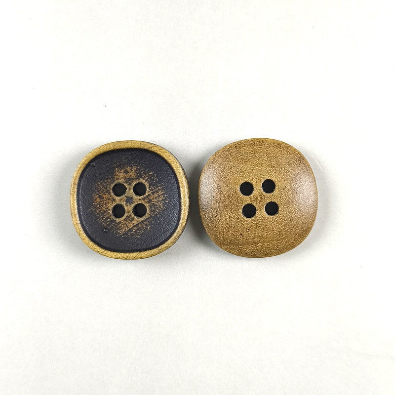 Brown Natural Wood Vintage Square Concave 4-Hole Buttons – Set of 40
