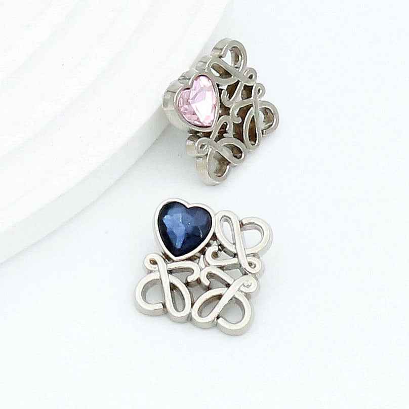 Gold Silver Square Filigree Metal Buttons with Heart Glass 48 Pack