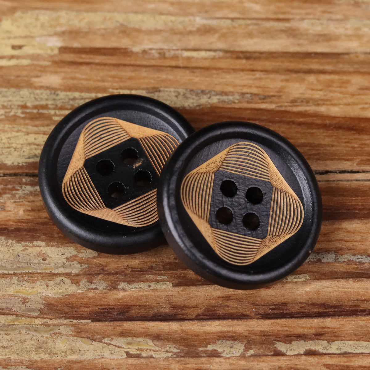 Black Round Wood 4-Hole Decorative Buttons 30pcs for Coats Cardigans Crafts