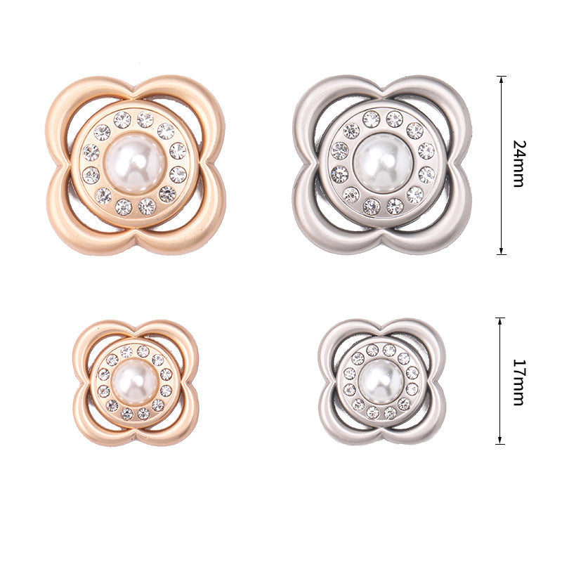 Flower Pearl & Rhinestone Metal Shank Buttons 20-Pack