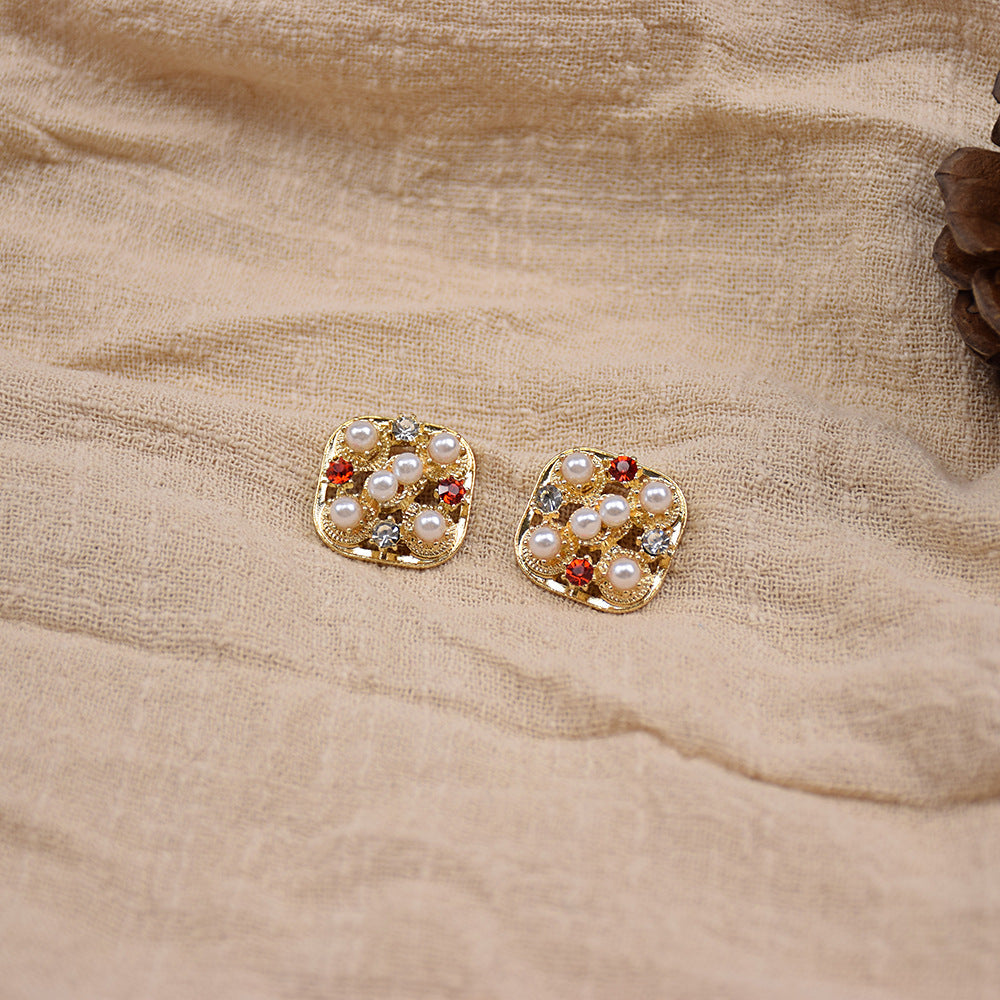 20mm Square Pearl & Crystal Metal Knitwear Buttons 10-Pack