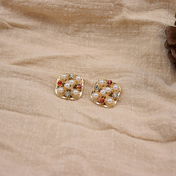 20mm Square Pearl & Crystal Metal Knitwear Buttons 10-Pack