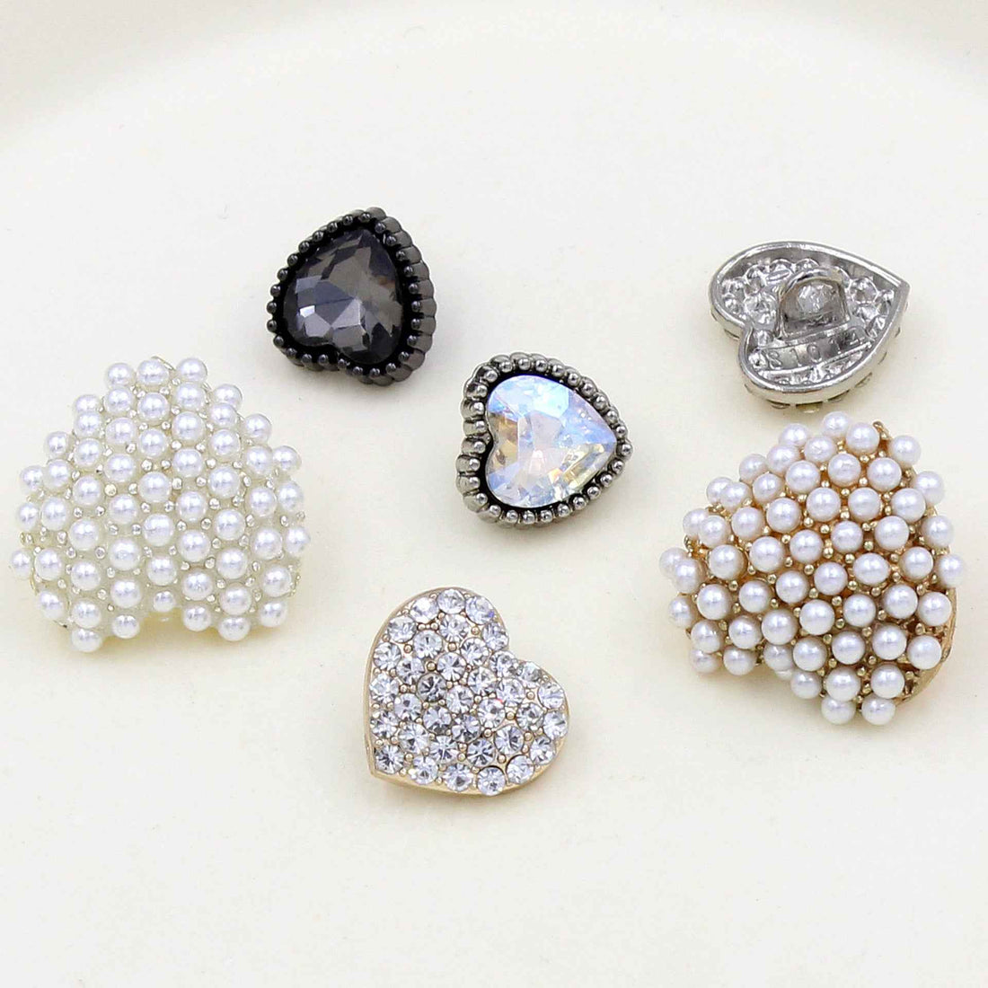 All-Pearl Rhinestone Heart-Shaped Buttons for Sewing & Crafts 20pcs