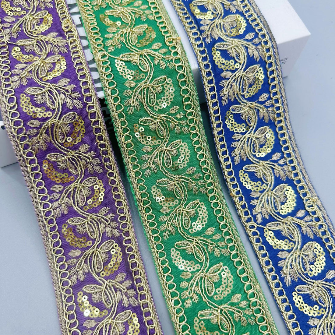5CM Ethnic Gold Sequin Embroidered Lace Trim 15 Yards Ribbons