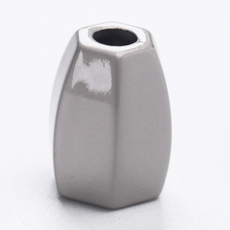 Nickel-colored diamond-shape cord lock stopper, smooth faceted sides, 12.5x10mm