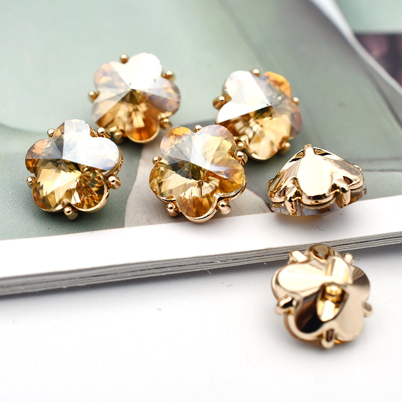 12mm Small Flower Glass Rhinestone Metal Shank Buttons 20pcs