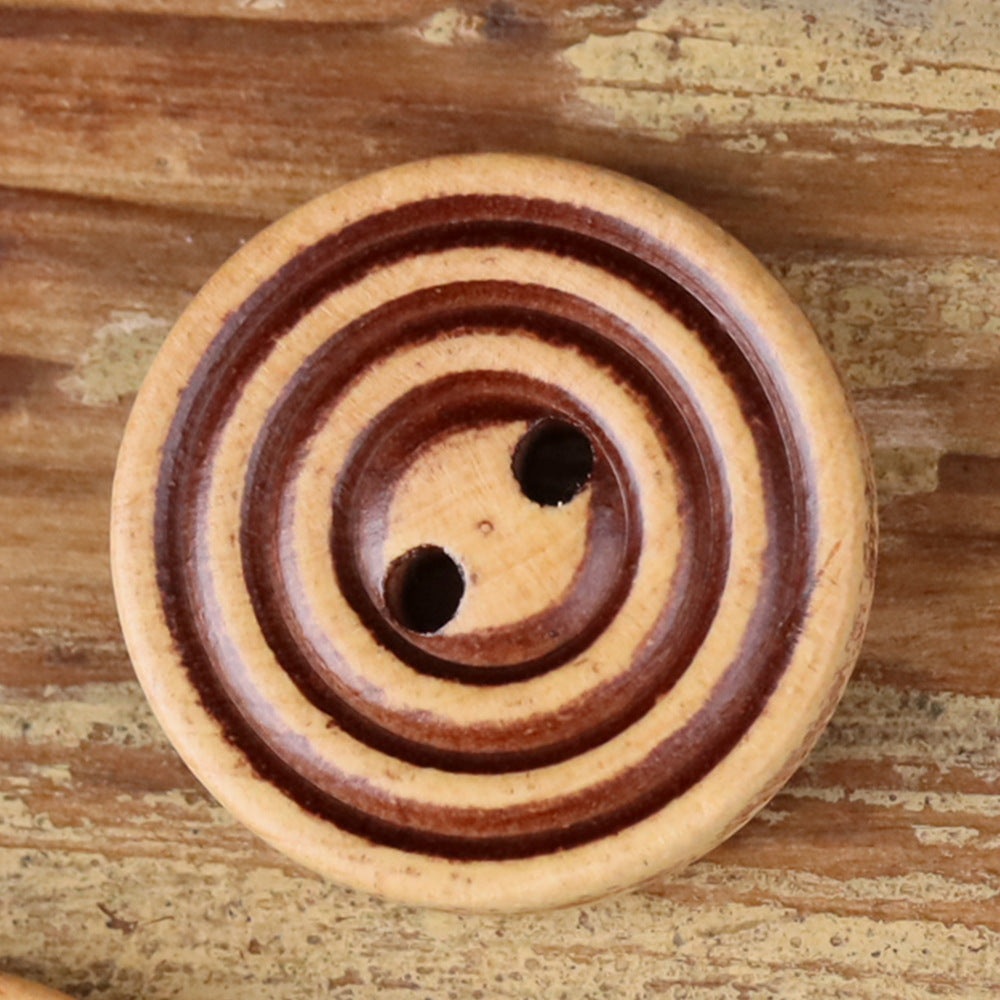 Vintage Wood Double-Ring Round 2-Hole Buttons 30pcs for Children's Clothing