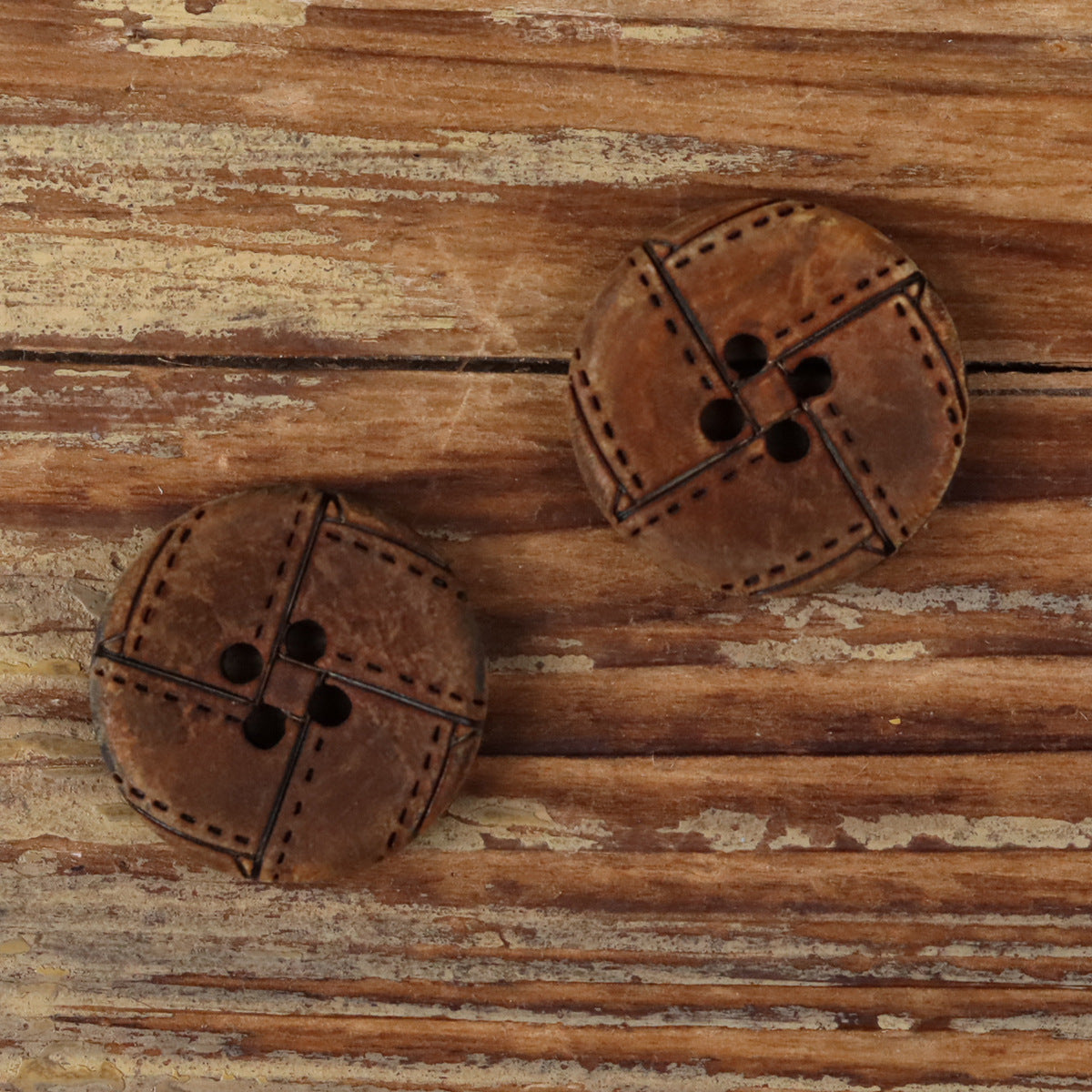 Geometric Engraved Red-Scorched Round Natural Horn Buttons 4-Hole | Pack of 20