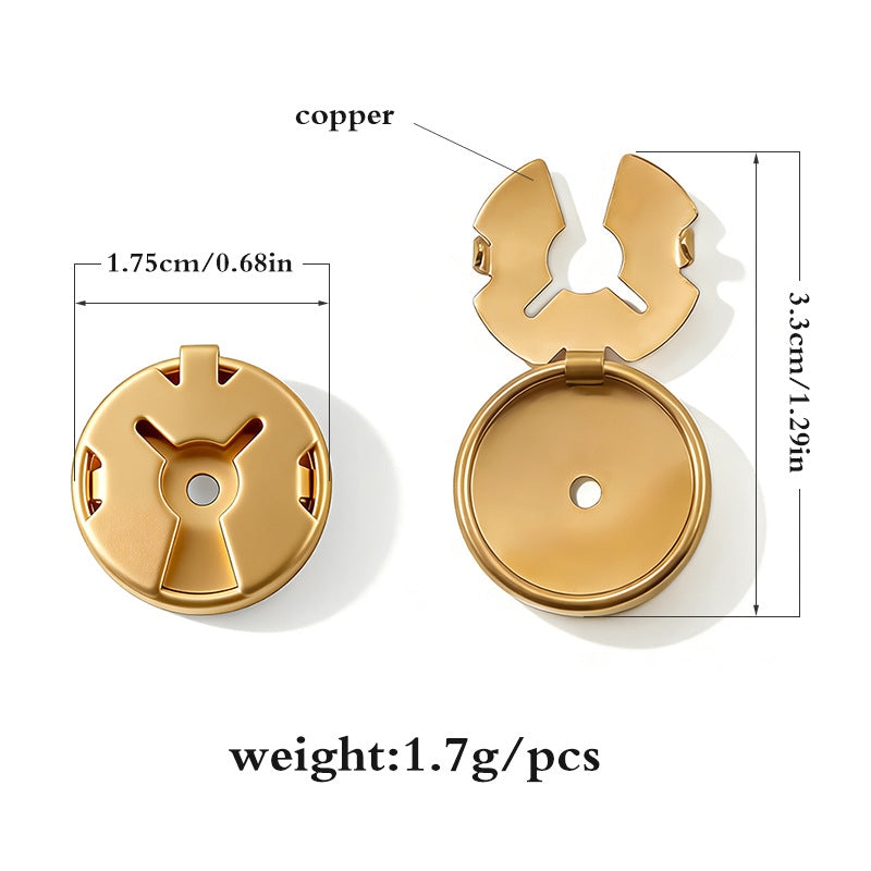 17.5mm brass snap buttons, gold-tone front with center hole and prong pieces