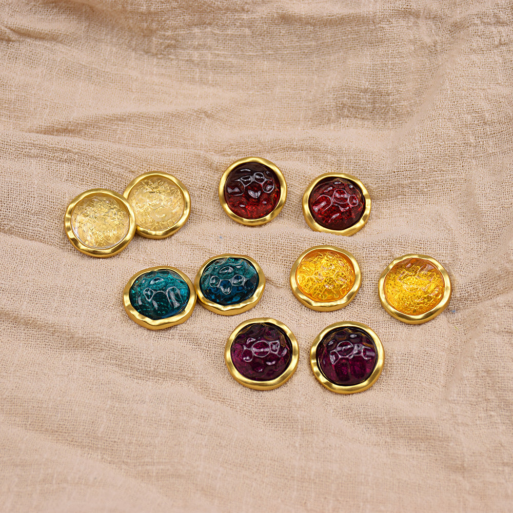 11/18/22mm Retro Gemstone Resin Metal Buttons 12pcs