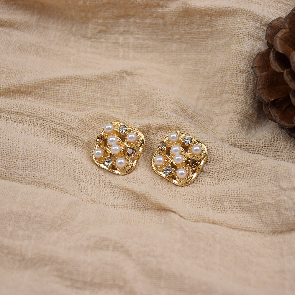 20mm Square Pearl & Crystal Metal Knitwear Buttons 10-Pack