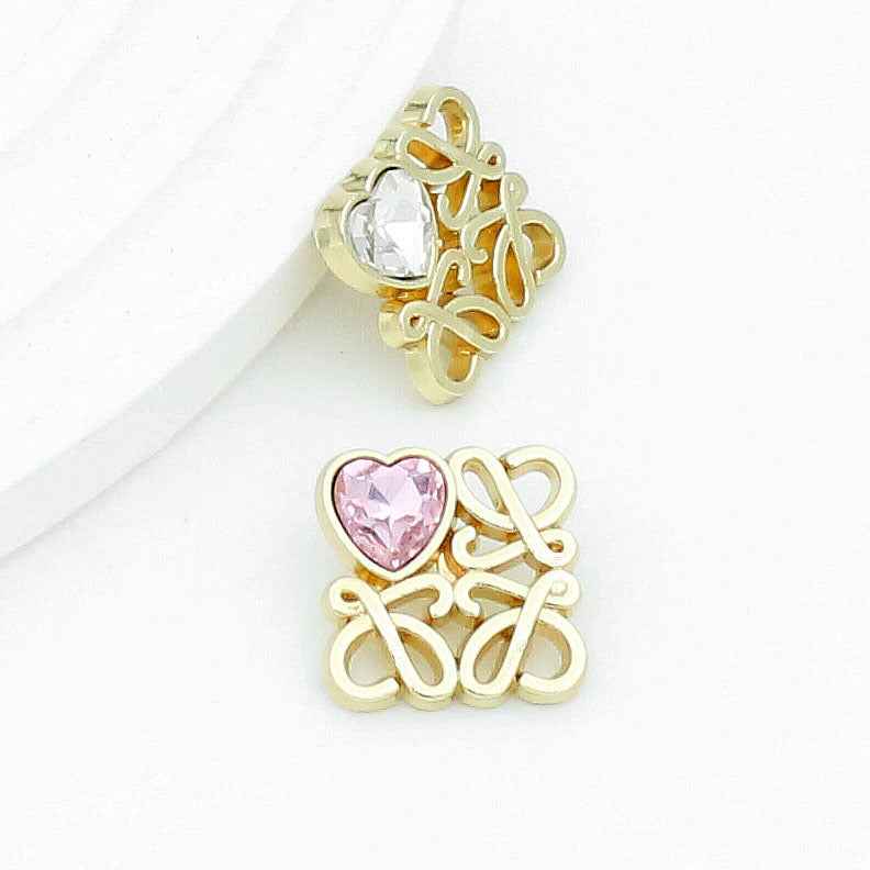 Gold Silver Square Filigree Metal Buttons with Heart Glass 48 Pack