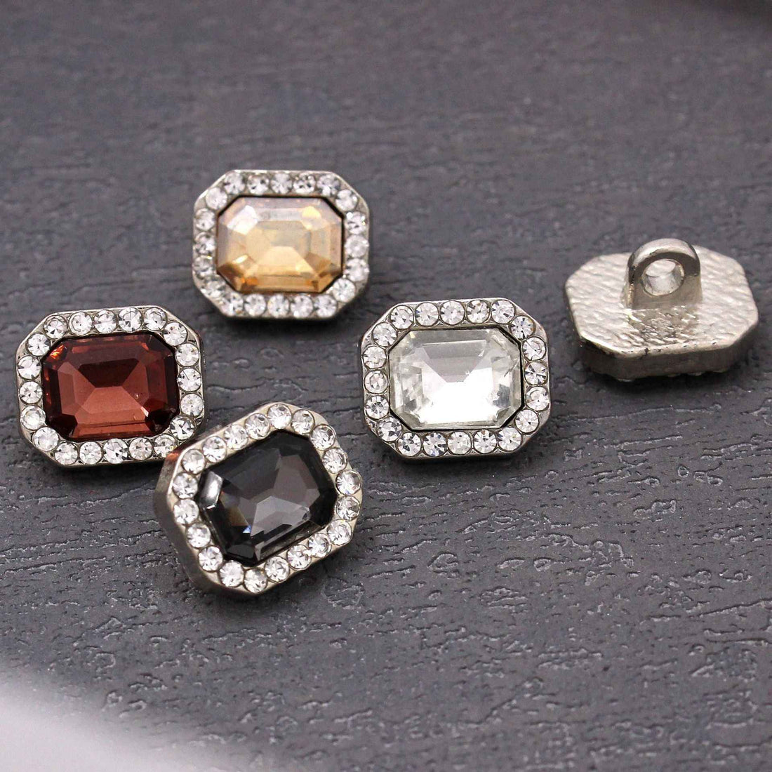 10x12MM Colorful Crystal Glass Rectangle Metal Buttons 50 Pack