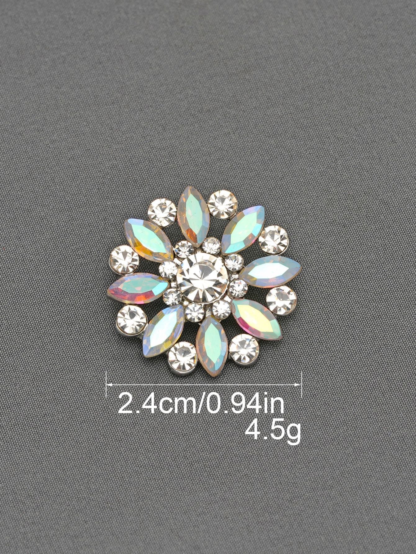 Crystal Flower Rhinestone Zinc Alloy + Glass Shank Buttons 6 Pack
