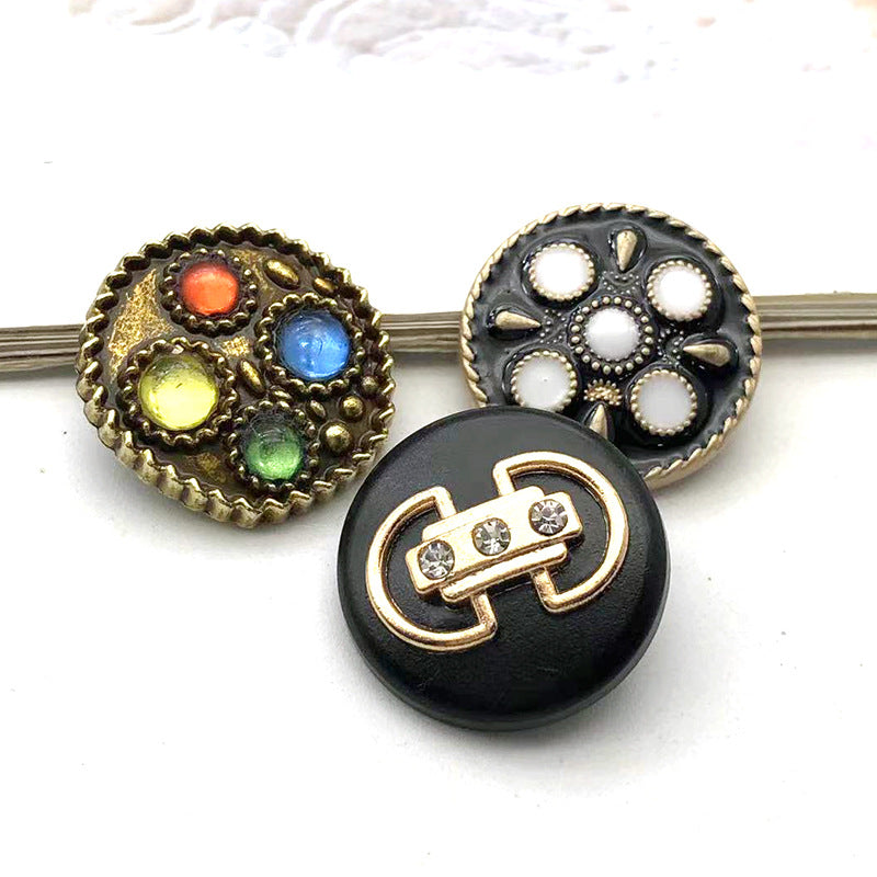 1 Inch Vintage Bronze Metal Shank Buttons Colored Beads 12pcs