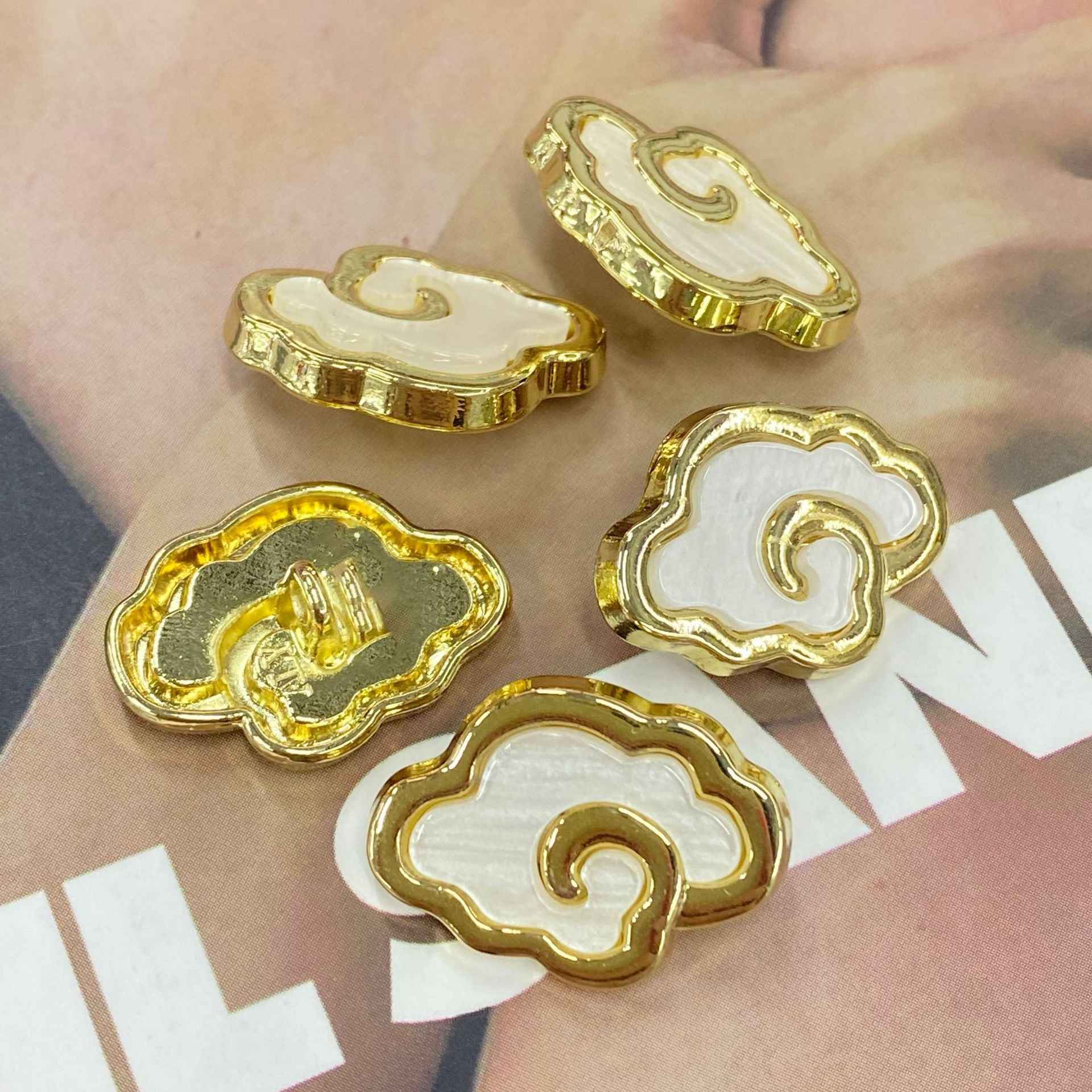 Gold Auspicious Cloud Stone Texture Metal Shank Buttons 20pcs