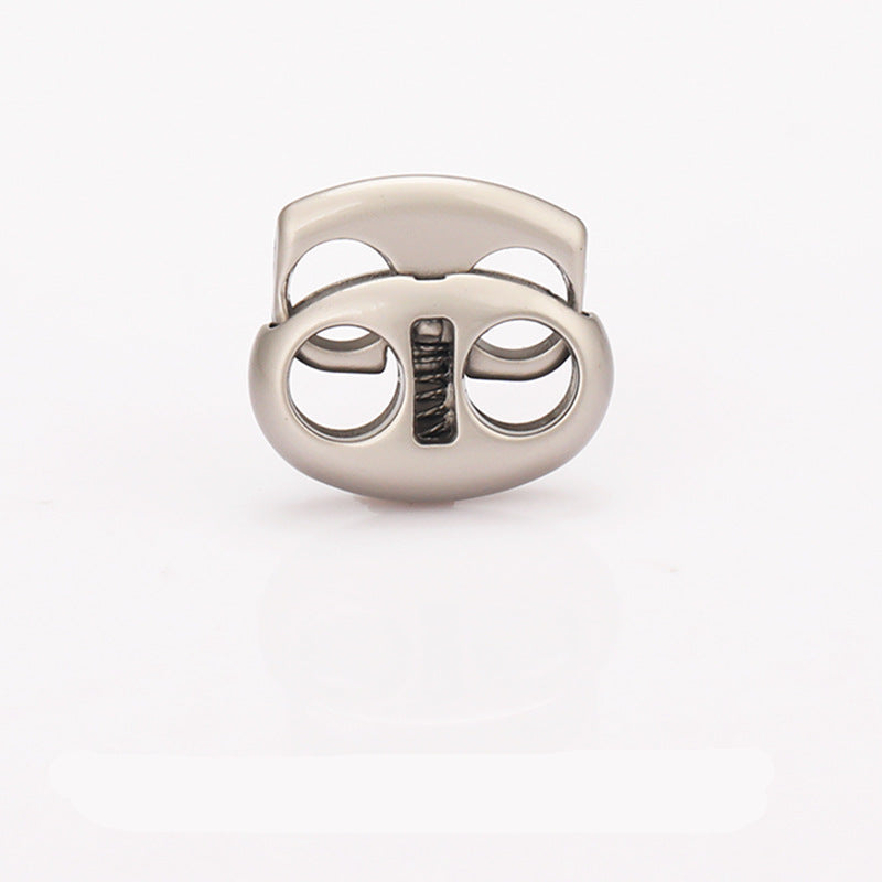 Light silver oval pig nose two-hole metal cord lock with two side holes and spring