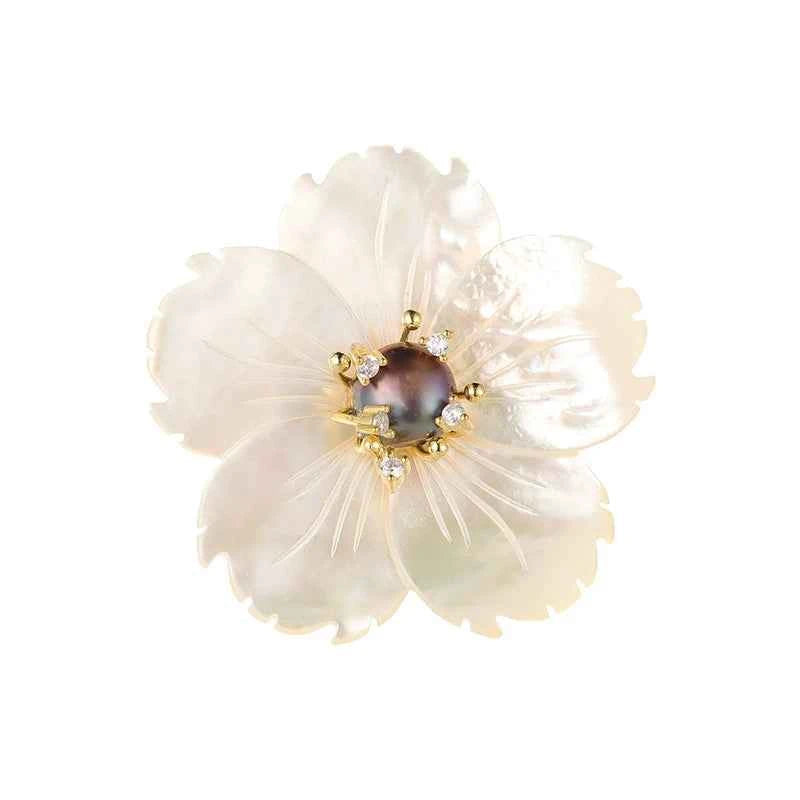 Natural Shell Flower Rhinestone Baroque Pearl Brooch Pin