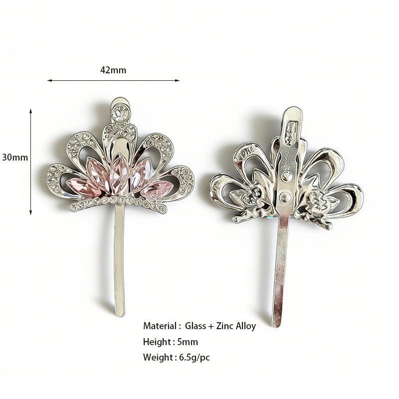 Silver-tone flower rhinestone shoe buckle clip with pink teardrop center