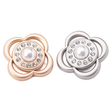 Flower Pearl & Rhinestone Metal Shank Buttons 20-Pack