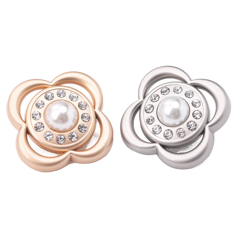 Flower Pearl & Rhinestone Metal Shank Buttons 20-Pack