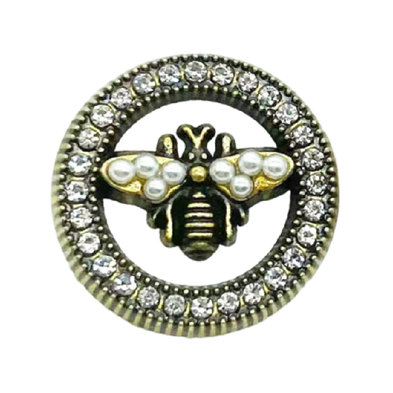 23mm Hollow Crystal Pearl Gold Bee Metal Shank Button 10pcs