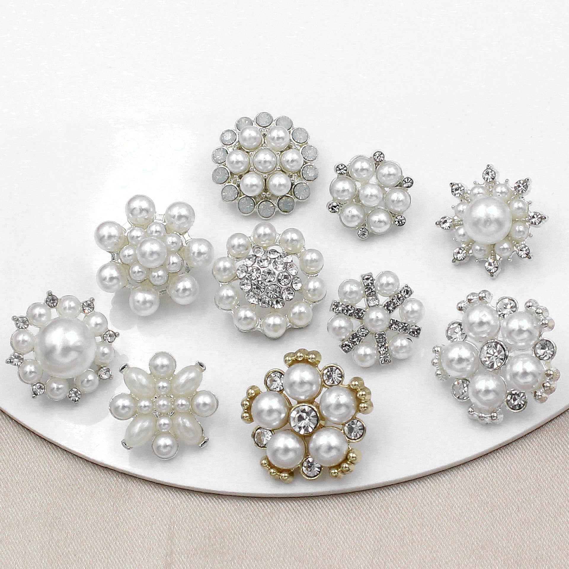 Pearl Rhinestone Alloy SHANK Buttons for Blouses Dresses Coats 50 Pack