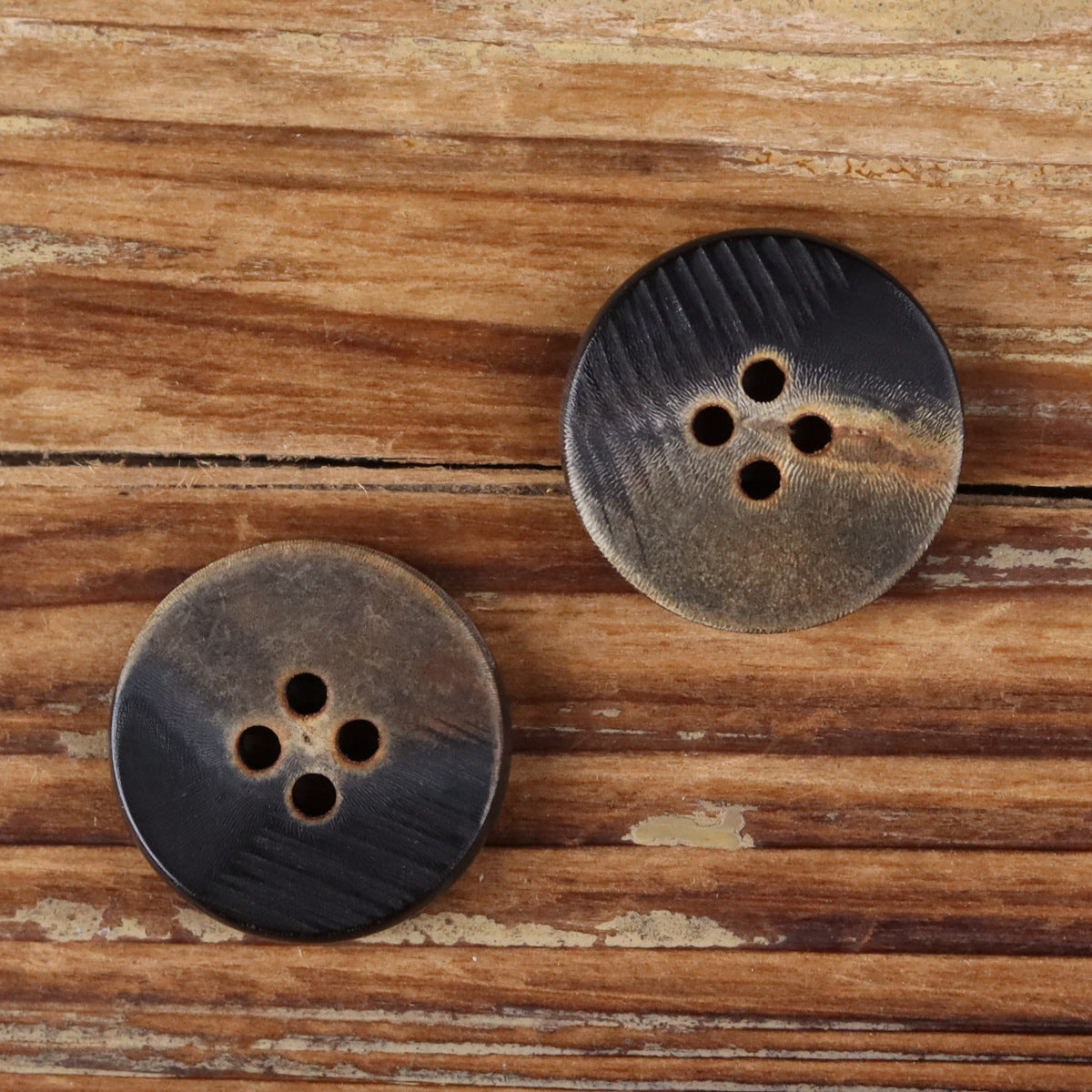 Black Flat-Scorched Natural Horn Buttons 4-Hole for Coat Jacket | Pack of 20