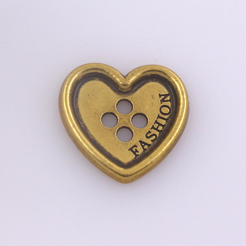 Heart Shaped Metal Buttons Four Holes for Clothing Knitwear 96 Pack