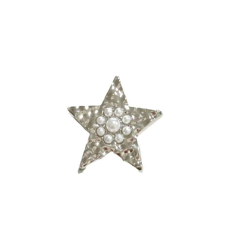 Gold & Silver Wavy Star Metal Shank Buttons with Pearl Accents 48PCS