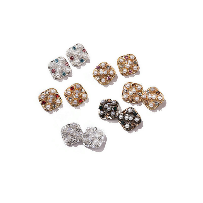 20mm Square Pearl & Crystal Metal Knitwear Buttons 10-Pack