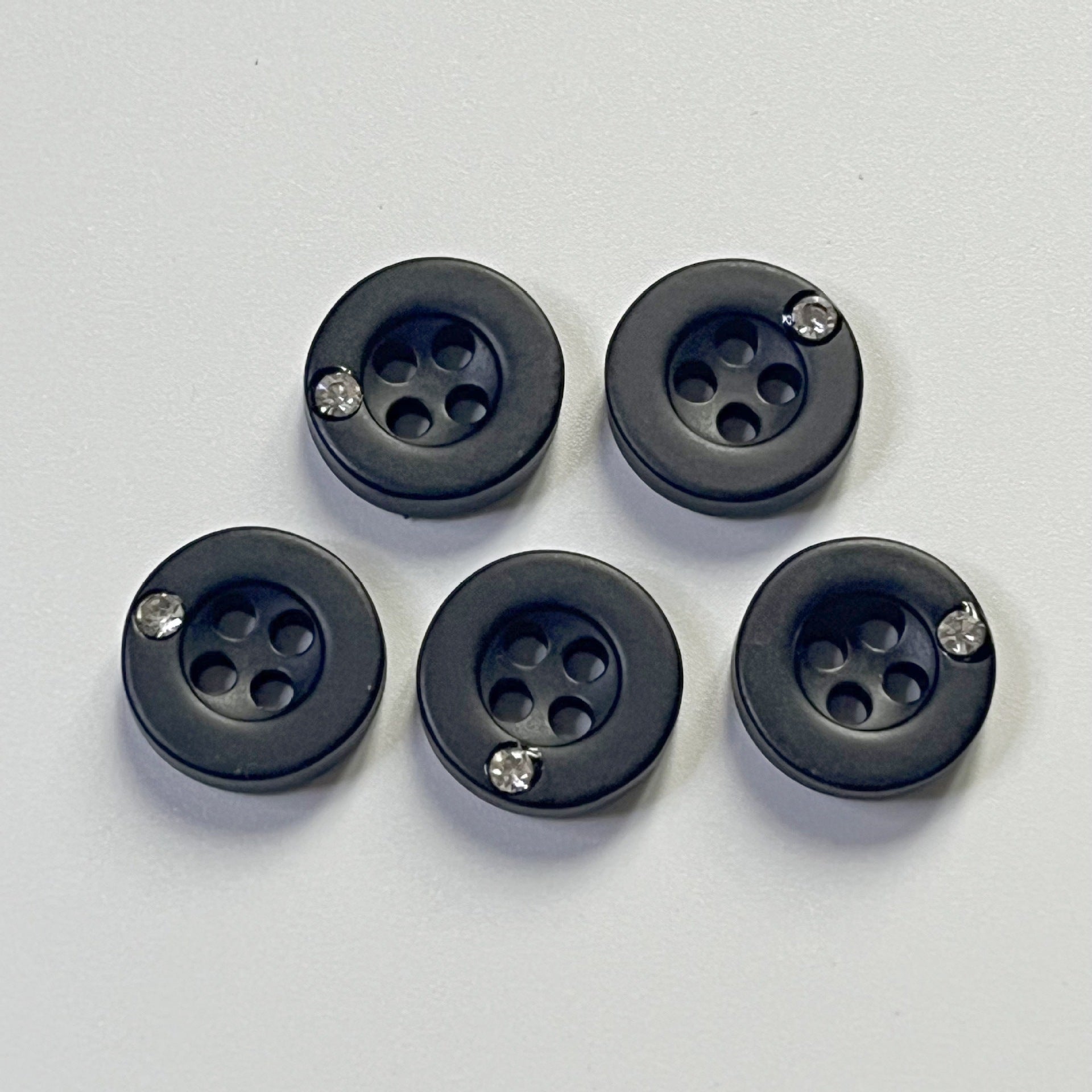 11mm Black Round 4-Hole Diamond-Encrusted Resin Buttons 50pcs