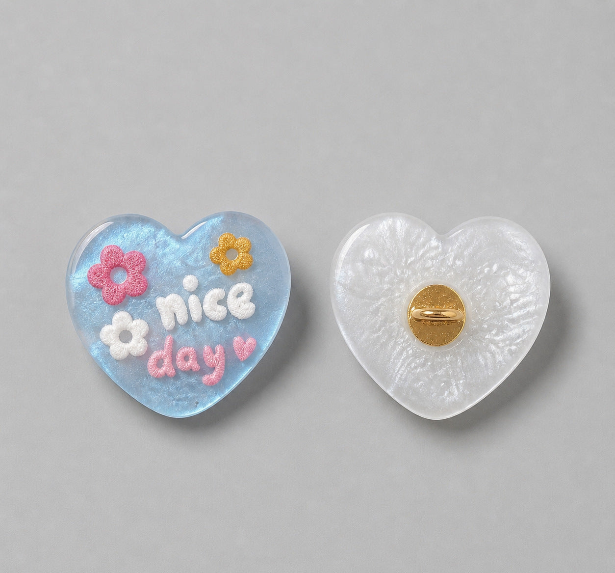 3D Embroidered Resin Heart-Shape Colorful Buttons for Kids Clothing 15pcs