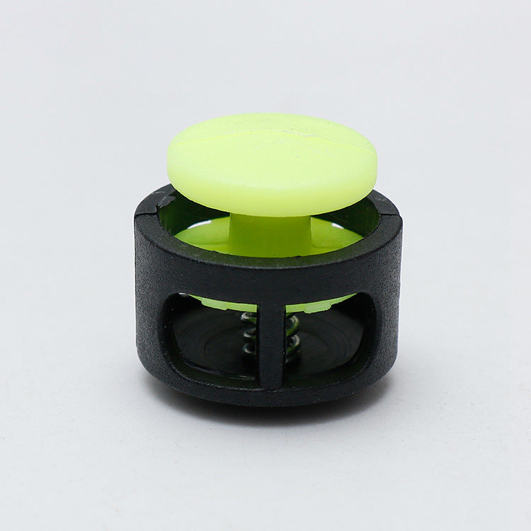 17mm plastic cord lock spring stopper with neon green button and black base
