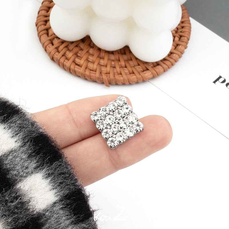 Luxurious Diamond Square Metal Buttons Silver For Coats Sweaters 10pcs