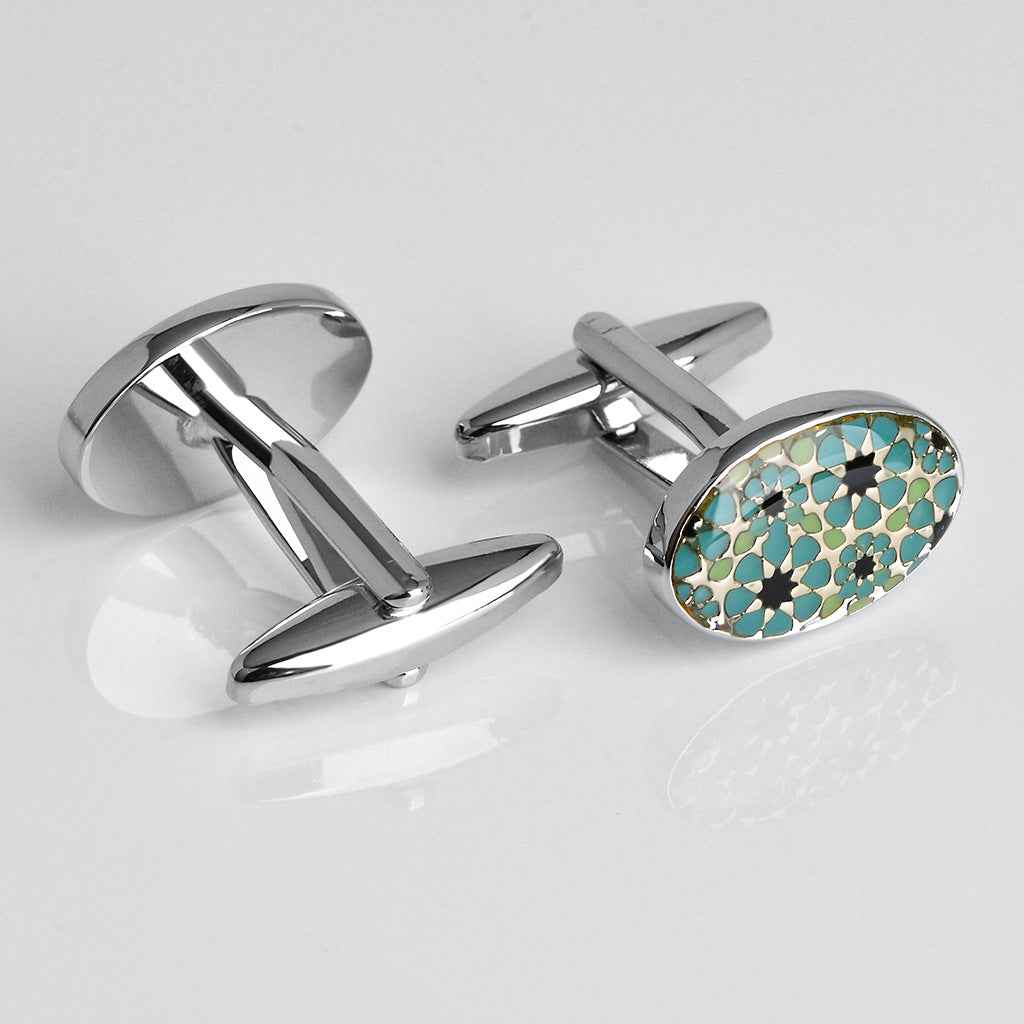18x12.5mm Oval Blue & Black French Cufflinks