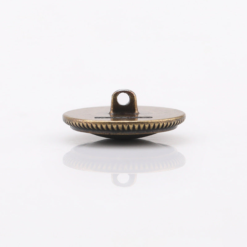 Antique bronze round shank button profile, domed face with sew-on loop