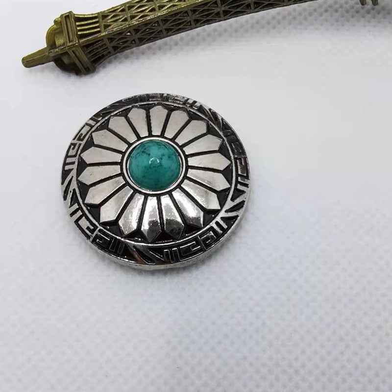 30mm Vintage Alloy Turquoise Chrysanthemum DIY Wallet Button 20 Pack
