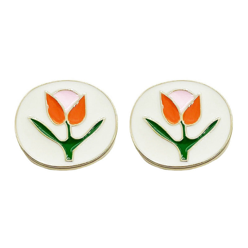 Boutons en métal tulipe à goutte d'huile peints à la main vintage 18MM 20pcs