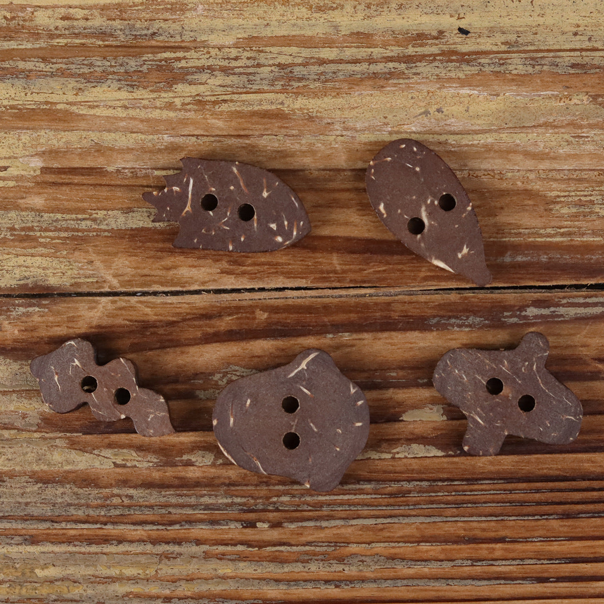 Natural Coconut Shell Novelty Shaped Buttons – Set of 30 (5 Whimsical Designs)