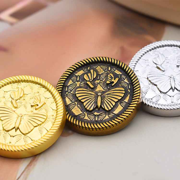 Round Vintage 3D Butterfly Embossed Metal Buttons 20pcs
