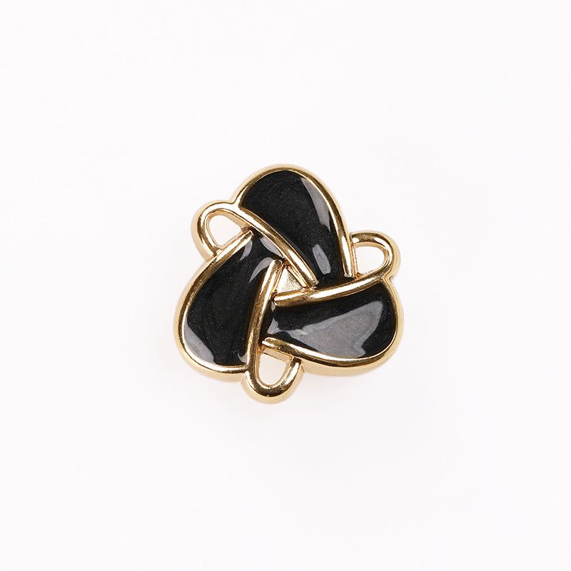 Triangle Petal Black & White Enamel Gold Metal Shank Buttons – 20Pcs