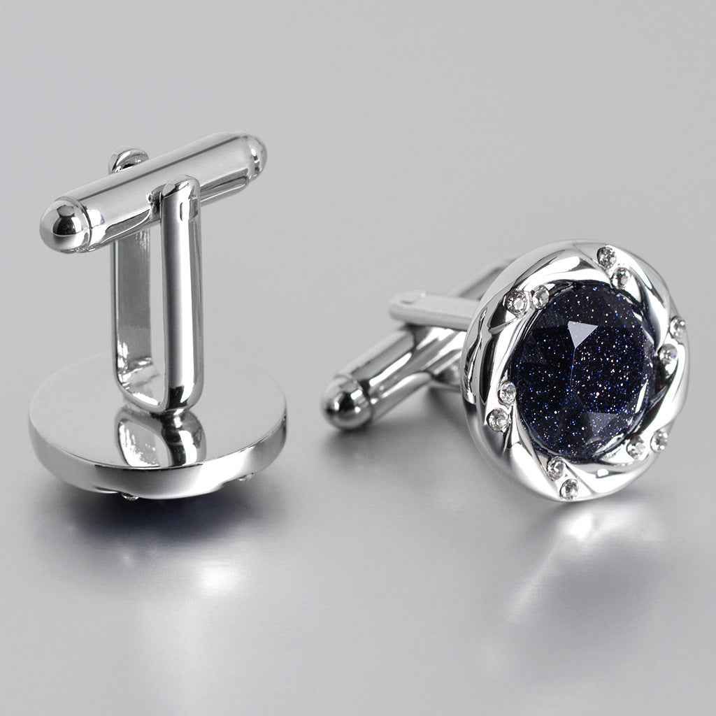 17mm Silver-Tone Luxury Cufflinks with Blue Sandstone