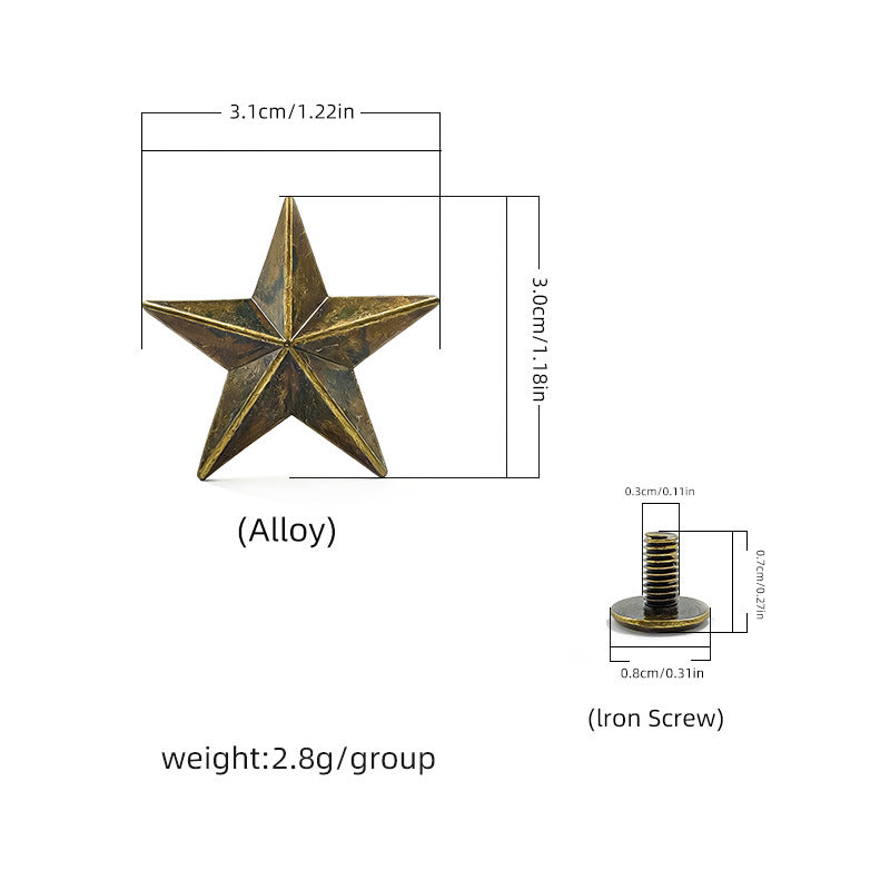 Gunmetal western star screw rivet stud with screw back, 30x31mm