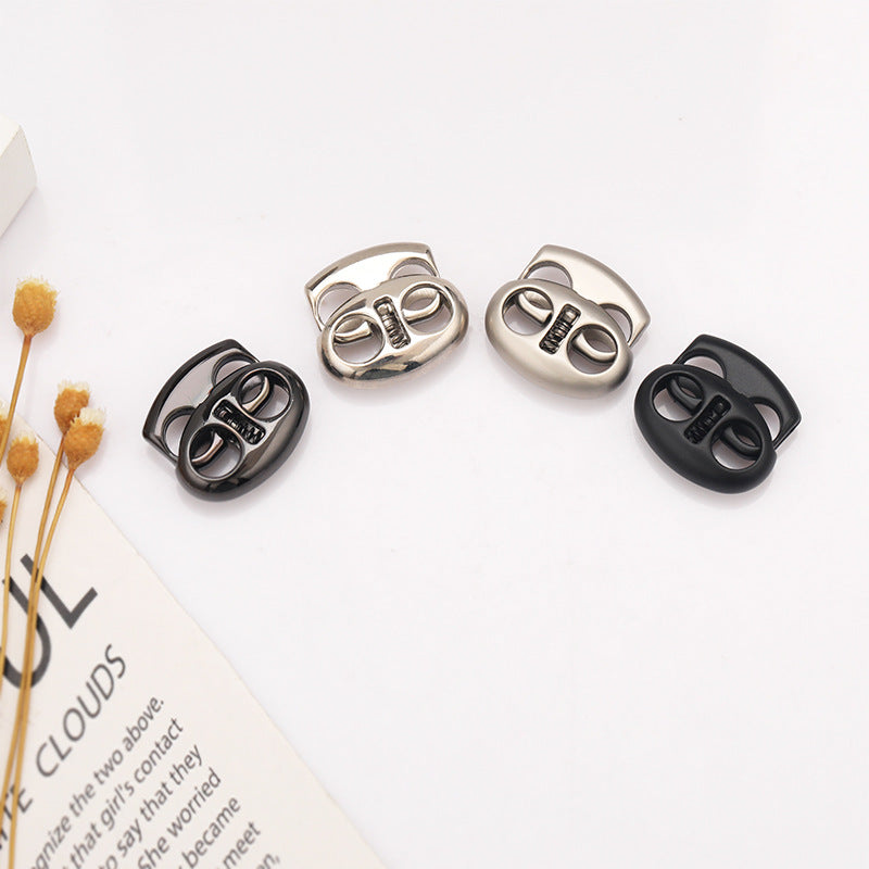 Oval pig nose two-hole metal cord locks, mixed colors: black, silver, gunmetal