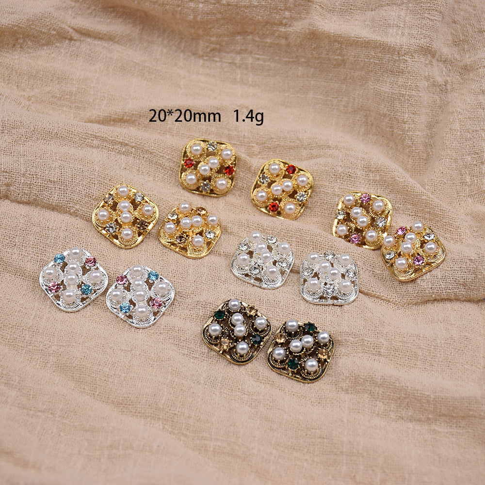 20mm Square Pearl & Crystal Metal Knitwear Buttons 10-Pack