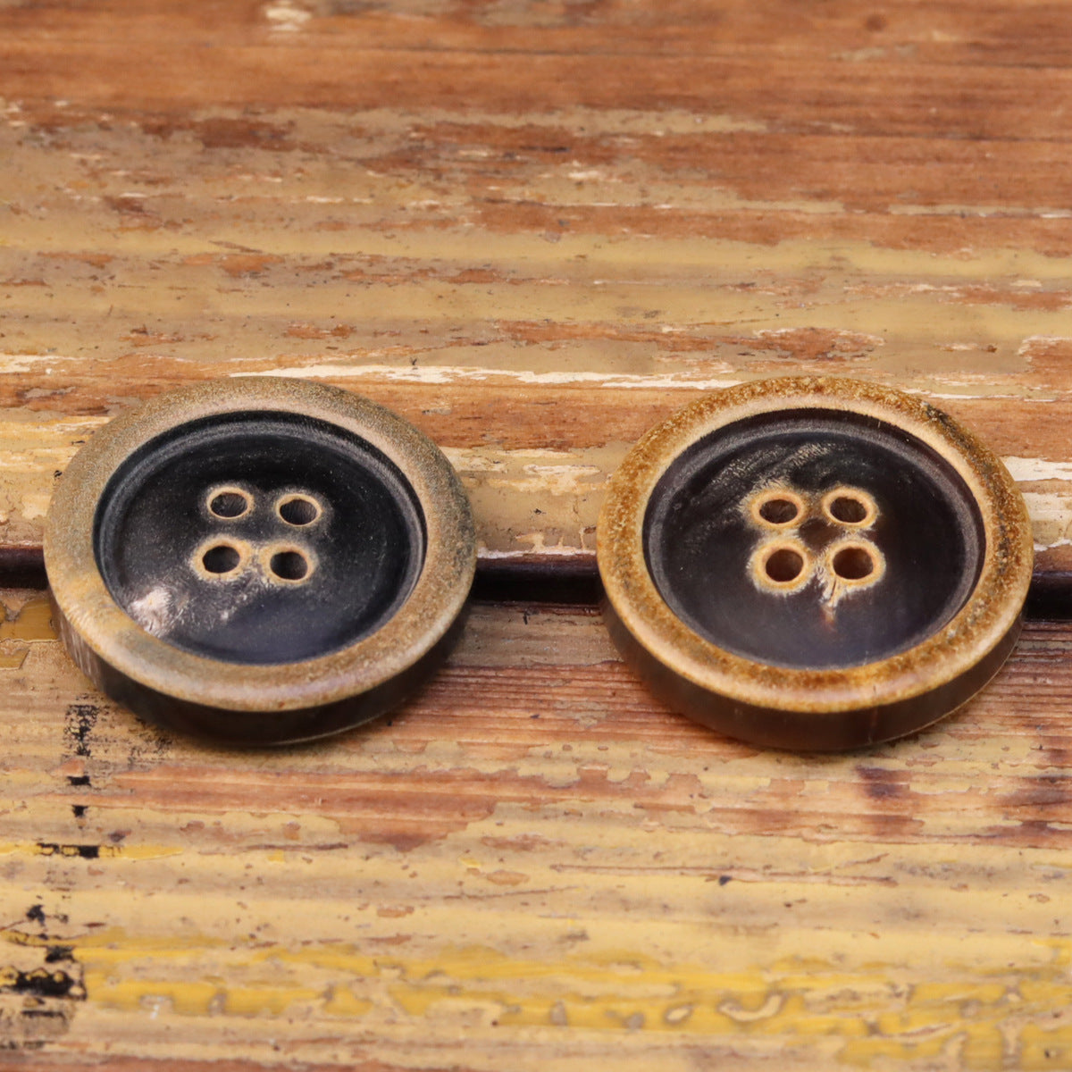 Round Edge Burnished Horn Buttons 4-Hole Coat Buttons – Pack of 20